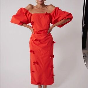 Red Midi Dress with Bows NWT - XL